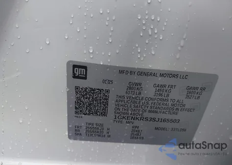 2025 GMC Acadia Fwd Elevation from USA, damaged, VIN 1GKENKRS3SJ165503